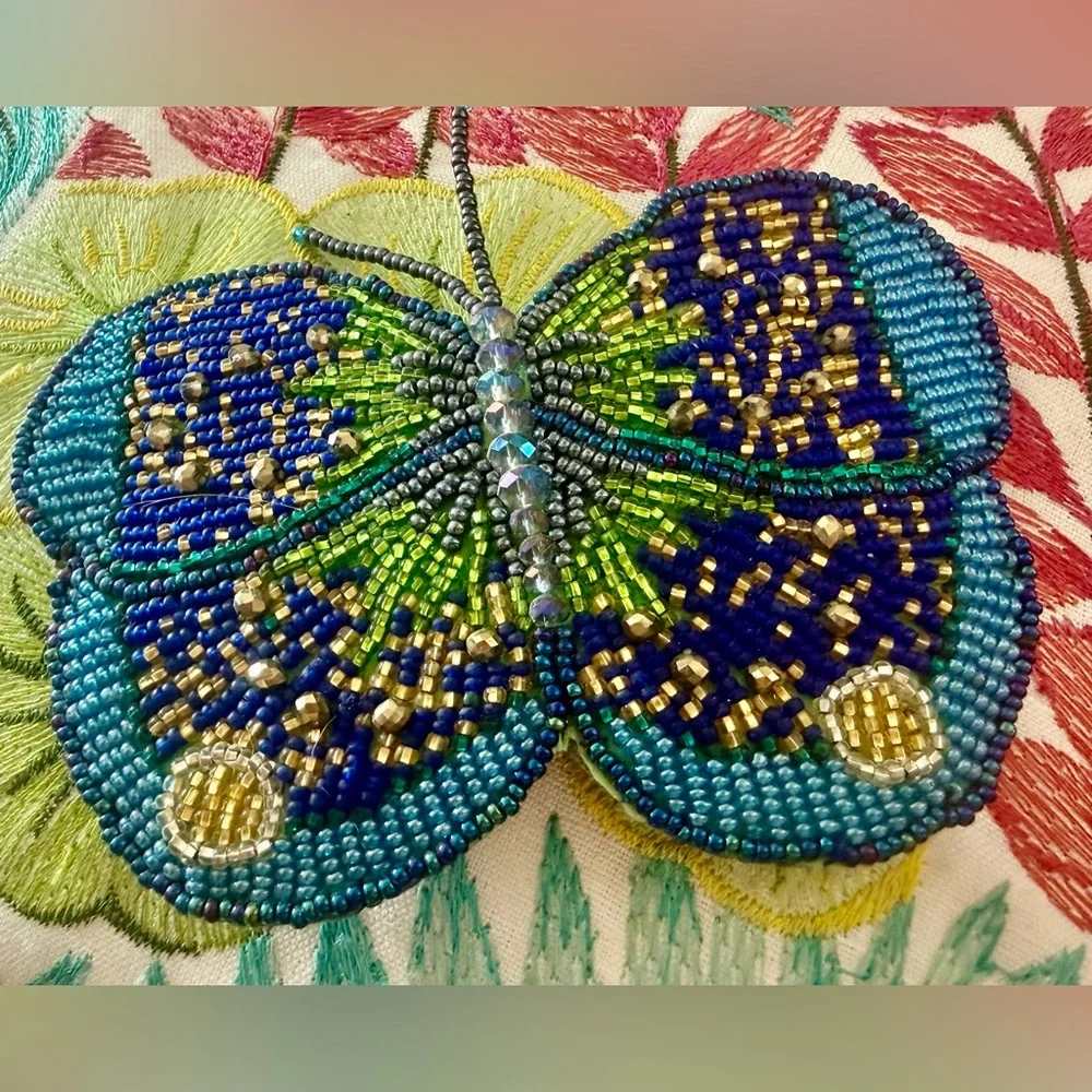 Beaded Butterfly Hair Clip Blue Green | Handmade Artisan Boho Hair Accessory